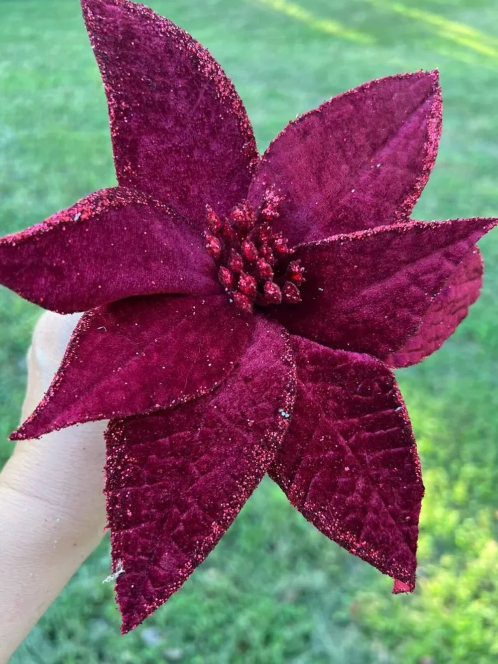 Burgundy Velvet Poinsettia Clip Pick Christmas Tree Trimming Wreath Decor